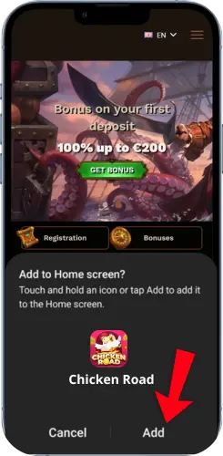Adding the Chicken Road shortcut to an Android home screen