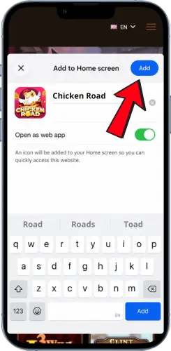 Confirming the Chicken Road home-screen shortcut on iOS